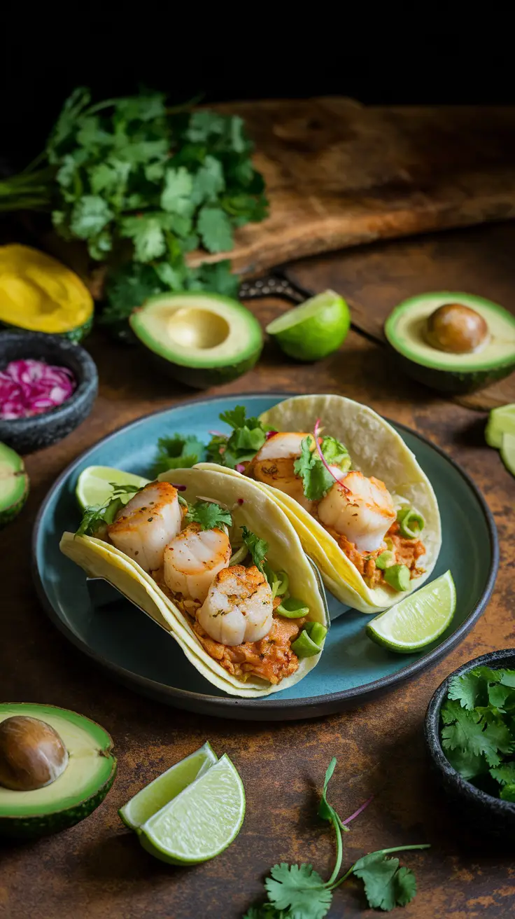 Entire Scallop Tacos in a Rustic Setting